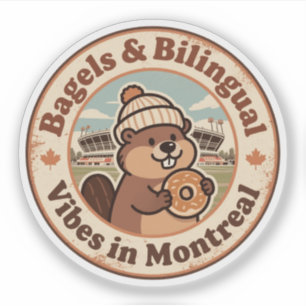 Retro Montreal Beaver & Bagel Sticker