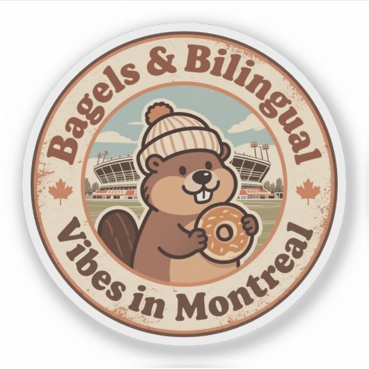 Retro Montreal Beaver & Bagel Sticker (Voorkant)