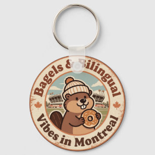 Retro Montreal Bever & Bagel Sleutelhanger
