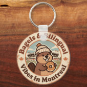 Retro Montreal Bever & Bagel Sleutelhanger (Voorkant)