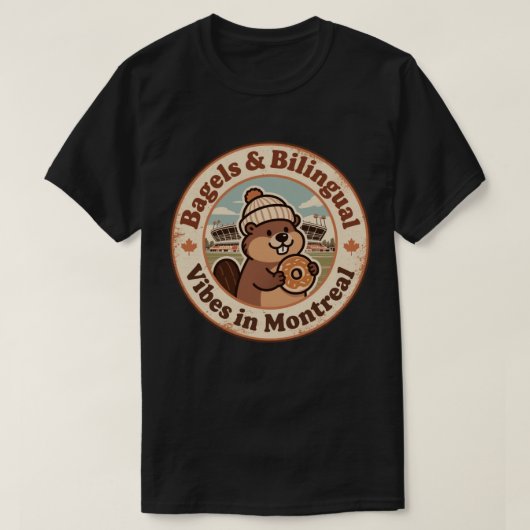 Retro Montreal Bever & Bagel T-shirt (Design voorkant)