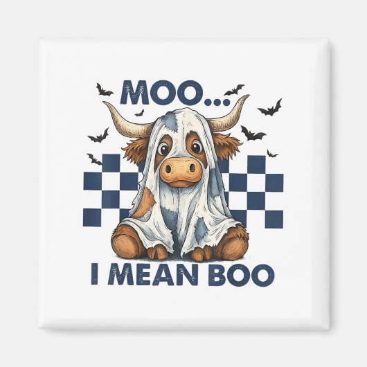 Retro Moo Ik bedoel Boo Blue Denim Funny Halloween Magneet (Voorkant)