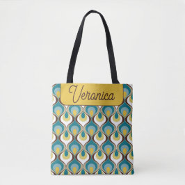 Retro Mood Blue Yellow Name Personalized Tote Bag