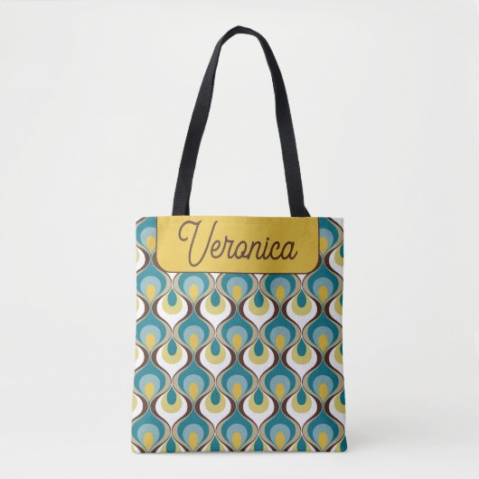 Retro Mood Blue Yellow Name Personalized Tote Bag (Voorkant)