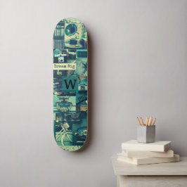 Retro Mood Board  Tech Collage Monogram Persoonlijk Skateboard