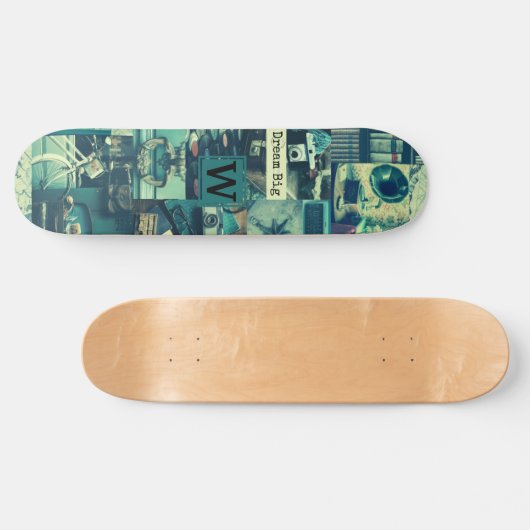 Retro Mood Board Tech Collage Monogram Persoonlijk Skateboard (Horizontaal)