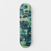 Retro Mood Board Tech Collage Monogram Persoonlijk Skateboard (Voorkant)