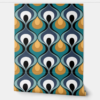 Retro Mood Mosterd Blauwgroen Aqua Blue Brown Behang