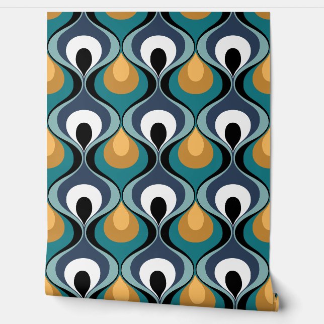 Retro Mood Mosterd Blauwgroen Aqua Blue Brown Behang (Afrollen)