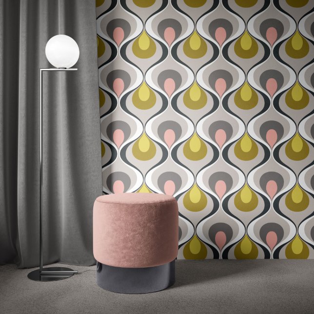 Retro Mood Mustard Yellow Pink Grey Beige Behang (Creator heeft geüpload)