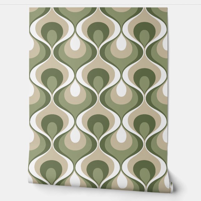 Retro Mood Olive Sage Green Beige Behang (Afrollen)