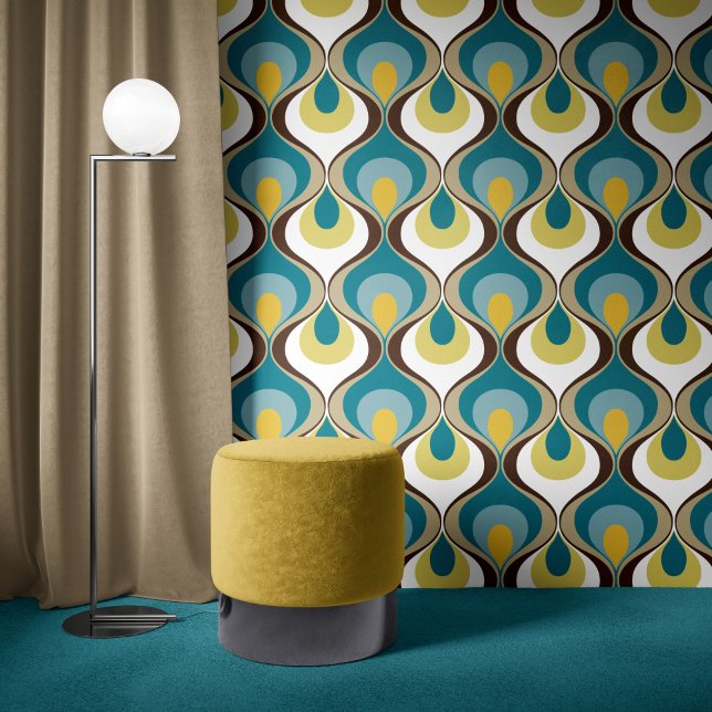 Retro Mood Teal Blue Brown Mustard Yellow Beige Behang (Creator heeft geüpload)