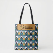 Retro Mood Teal Mustard Name Personalized Tote Bag (Voorkant)