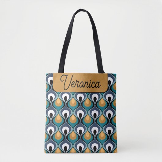 Retro Mood Teal Mustard Name Personalized Tote Bag (Voorkant)