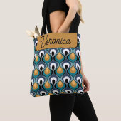 Retro Mood Teal Mustard Name Personalized Tote Bag (Dichtbij)