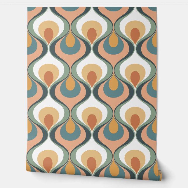 Retro Mood Teal Sage Rust Orange Terracotta Peach Behang (Afrollen)