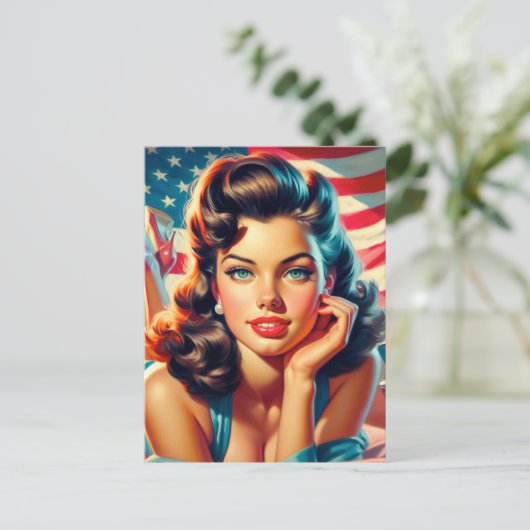 Retro Mooi Amerikaans Meisje Briefkaart (Staand voorkant)