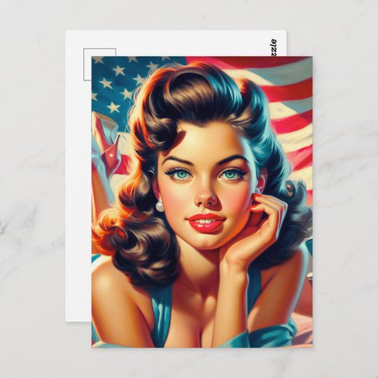Retro Mooi Amerikaans Meisje Briefkaart (Voorkant / Achterkant)