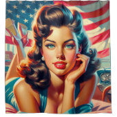 Retro Mooi Amerikaans Meisje Douchegordijn (Voorkant)