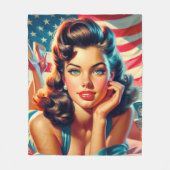 Retro Mooi Amerikaans Meisje Fleece Deken (Voorkant)