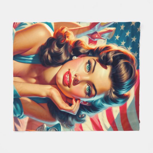 Retro Mooi Amerikaans Meisje Fleece Deken (Voorkant (Horizontaal))