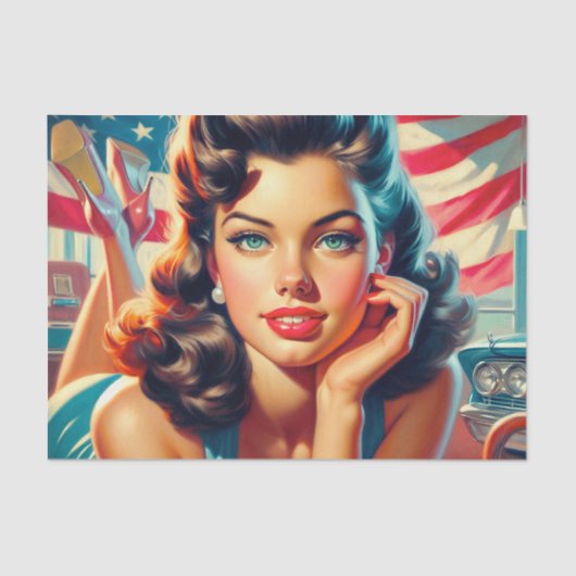 Retro Mooi Amerikaans Meisje Tissuepapier (Voorkant)