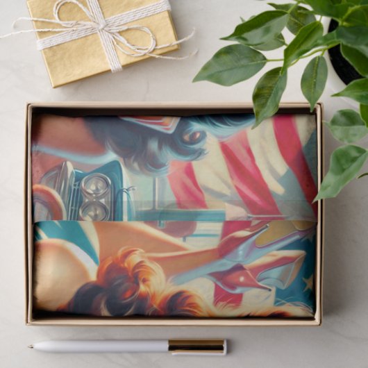 Retro Mooi Amerikaans Meisje Tissuepapier (Geschenk)