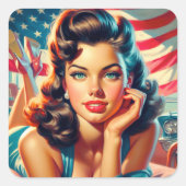 Retro Mooi Amerikaans Meisje Vierkante Sticker (Voorkant)