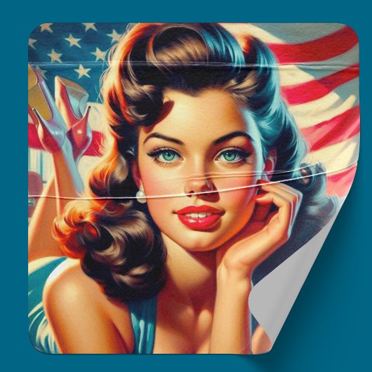 Retro Mooi Amerikaans Meisje Vierkante Sticker