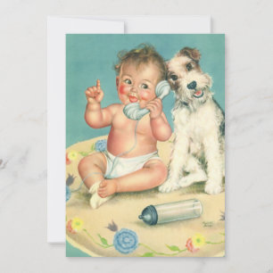 Retro Mooie Babyfoon Puppie Honden Baby Shower Kaart