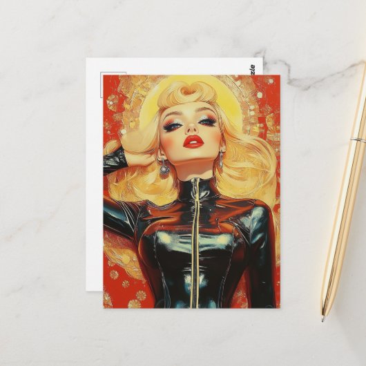 Retro Mooie Blonde Vrouw Briefkaart (Voorkant / Achterkant in situ)
