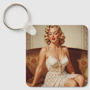 Retro mooie blondine in 50'er stijl sleutelhanger