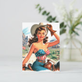 Retro Mooie Cowgirl Pin Up Briefkaart (Staand voorkant)