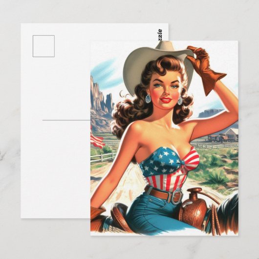 Retro Mooie Cowgirl Pin Up Briefkaart (Voorkant / Achterkant)
