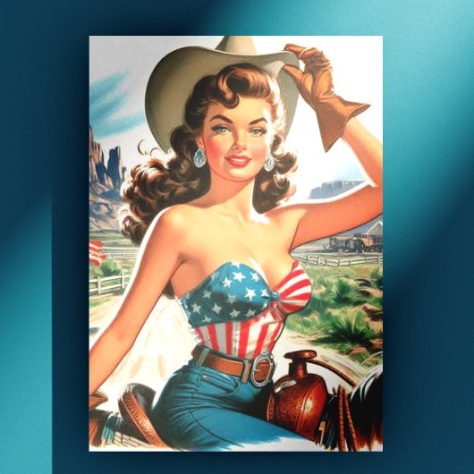 Retro Mooie Cowgirl Pin Up Briefkaart