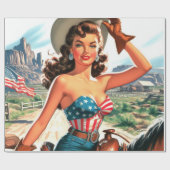 Retro Mooie Cowgirl Pin Up Cadeaupapier (Vlak)