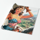 Retro Mooie Cowgirl Pin Up Cadeaupapier (Uitgerold)