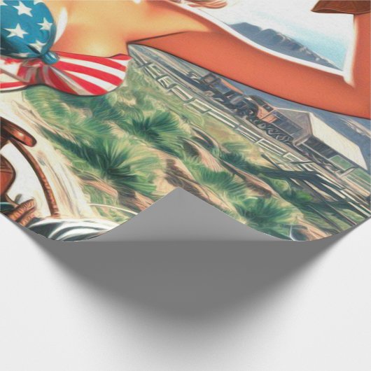 Retro Mooie Cowgirl Pin Up Cadeaupapier (Hoek)
