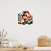 Retro Mooie Cowgirl Pin Up Poster (Keuken)