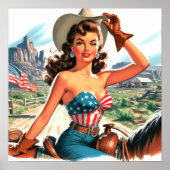 Retro Mooie Cowgirl Pin Up Poster (Voorkant)