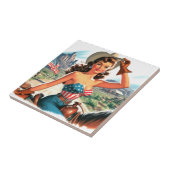 Retro Mooie Cowgirl Pin Up Tegeltje (Zijkant)