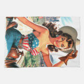 Retro Mooie Cowgirl Pin Up Theedoek (Horizontaal)