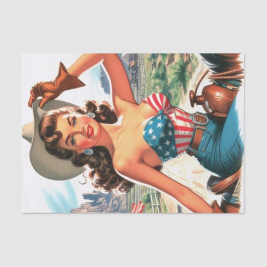 Retro Mooie Cowgirl Pin Up Tissuepapier (Voorkant)
