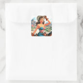 Retro Mooie Cowgirl Pin Up Vierkante Sticker (Tas)