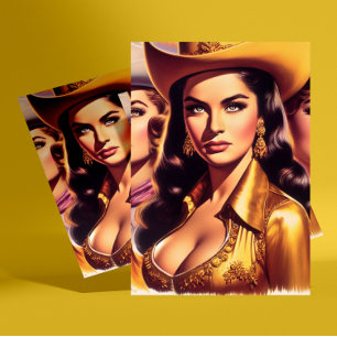 Retro mooie cowgirls briefkaart