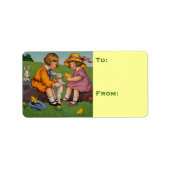 Retro Mooie Dieren Pasen Etiket (Voorkant)