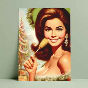 Retro mooie kerst vrouw briefkaart
