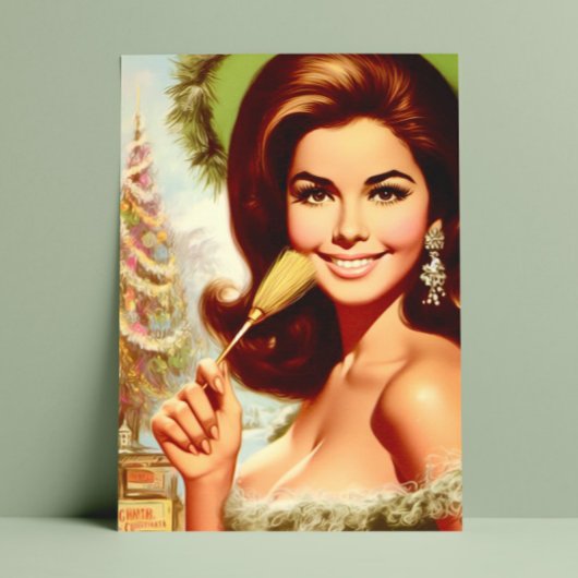 Retro mooie kerst vrouw briefkaart