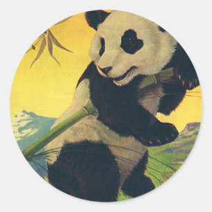 Retro Mooie Panda Beer Die Bamboe Eet, Wild Dier Ronde Sticker