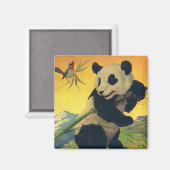 Retro Mooie Panda Beer Eet Bamboe, Wild Dier Magneet (Voorkant / Achterkant)